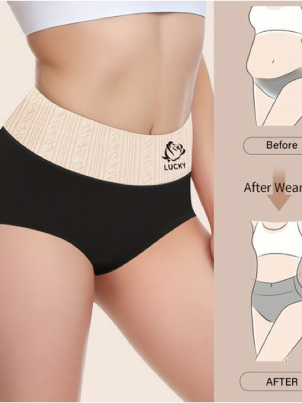 Lucky Brand Two-Tone High-Waist Shaping Briefs in Black and Cream